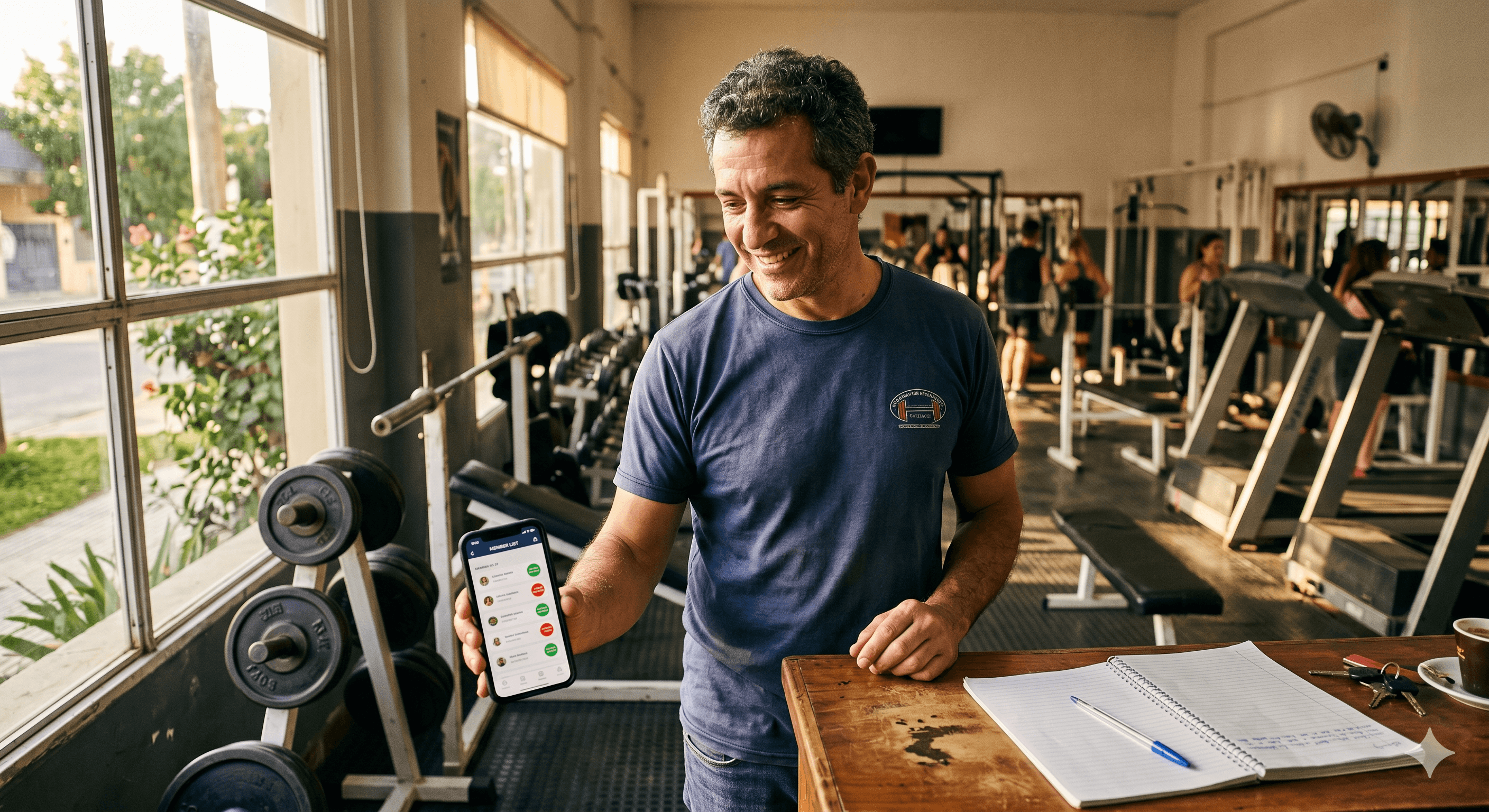Dueño de gimnasio pequeño en Argentina reemplazando planilla de papel con software de gestión digital