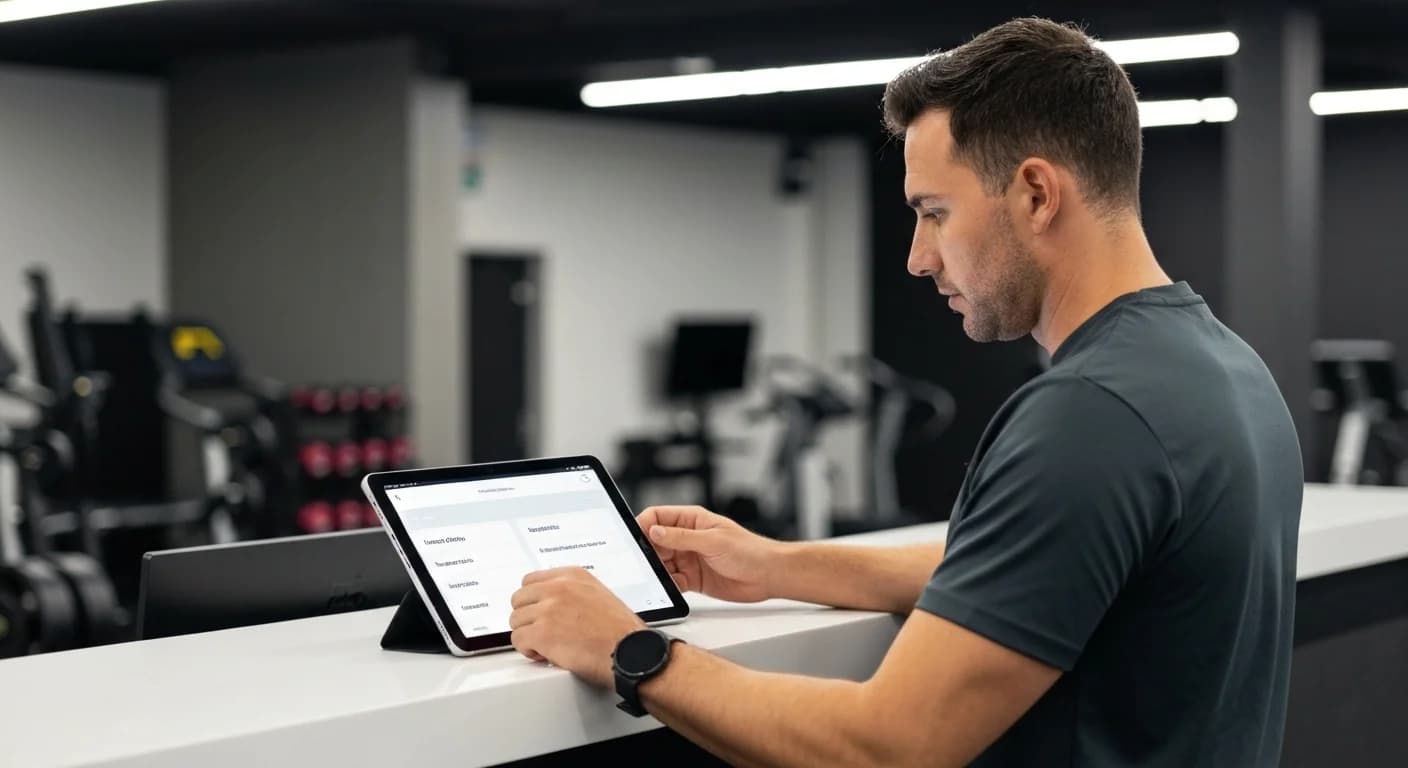 Dueño de gimnasio gestionando pagos y morosidad de socios desde una plataforma digital