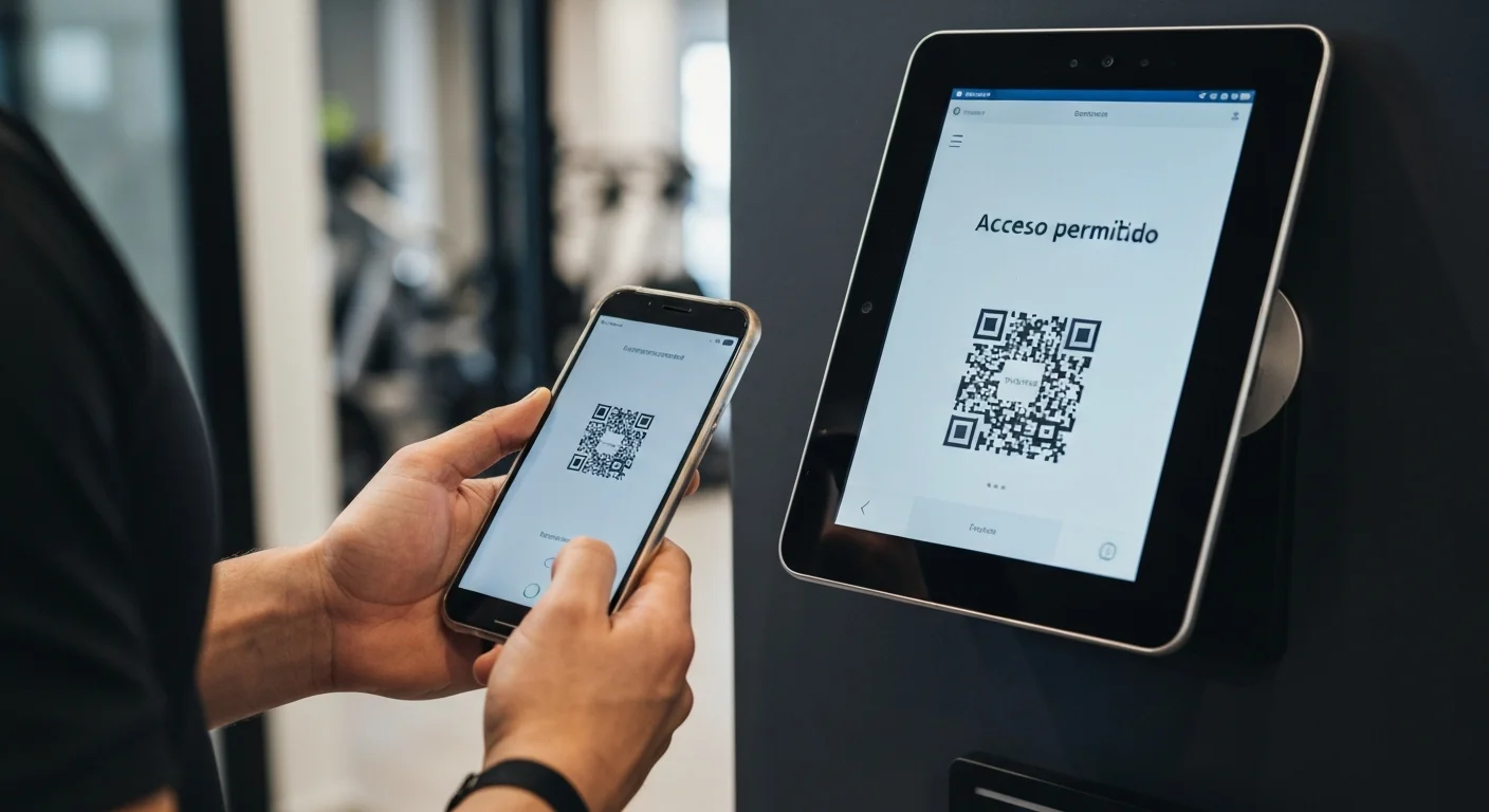 Socio ingresando a un box de CrossFit mediante un sistema de control de acceso por QR.