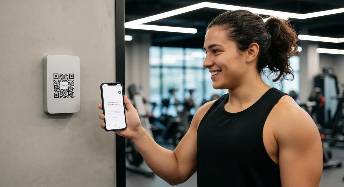 Socio ingresando a su gimnasio en Argentina mediante el escaneo de un código QR en el acceso.