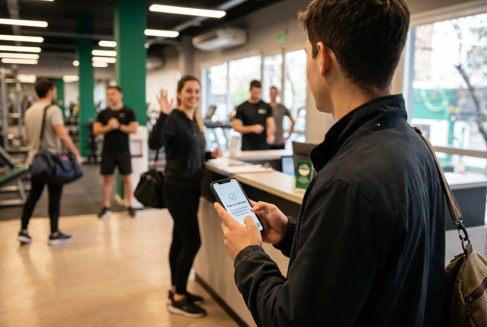 Socio pagando la cuota del gimnasio desde su celular