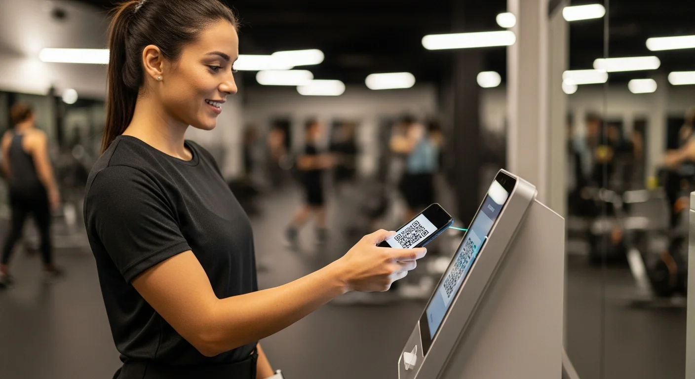 Un socio de gimnasio en Argentina experimentando un check-in QR fluido y sin esperas, mejorando su experiencia diaria.