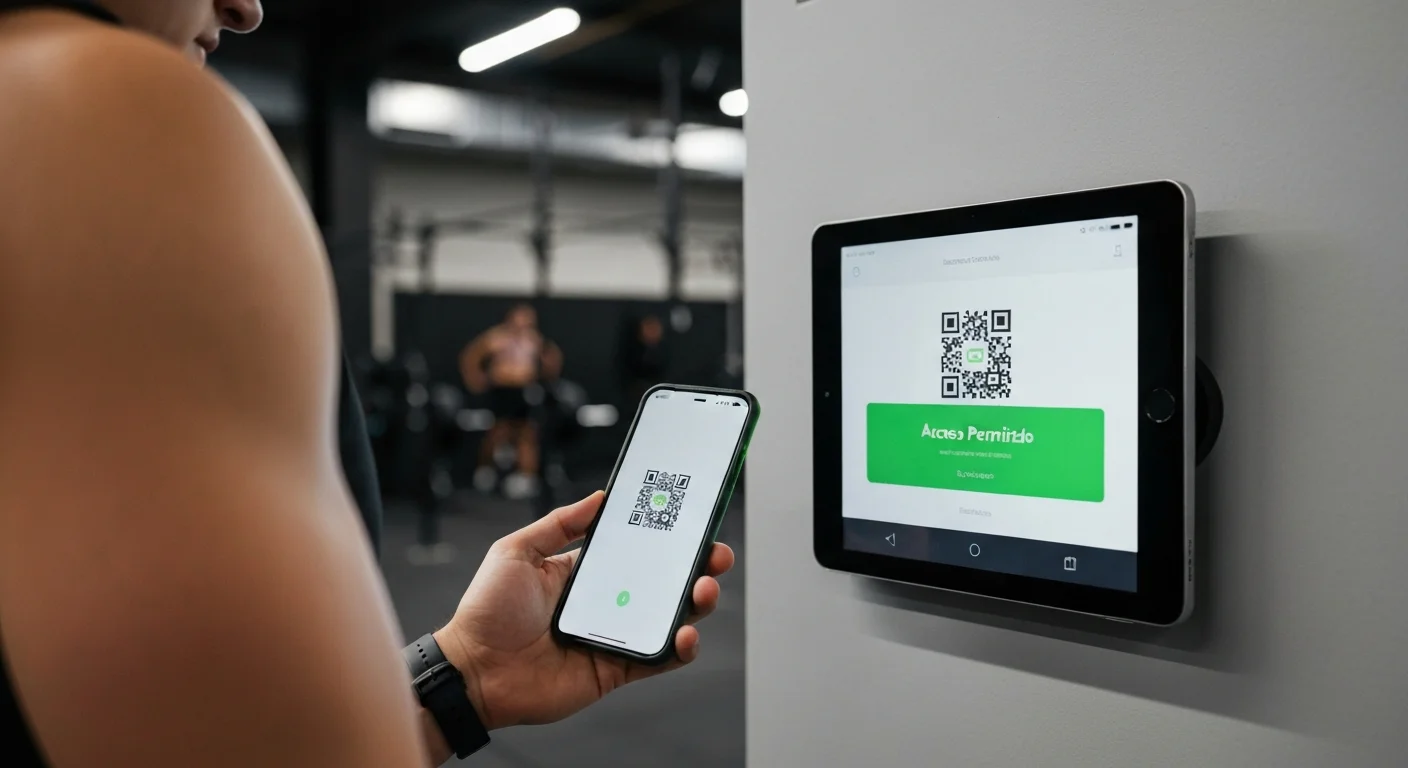 Socio realizando el check-in con código QR para ingresar a su clase de CrossFit.