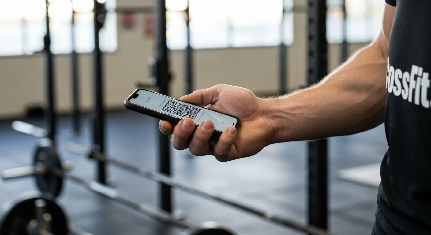 Socio realizando el check-in con código QR en un box de CrossFit para agilizar el ingreso a la clase.