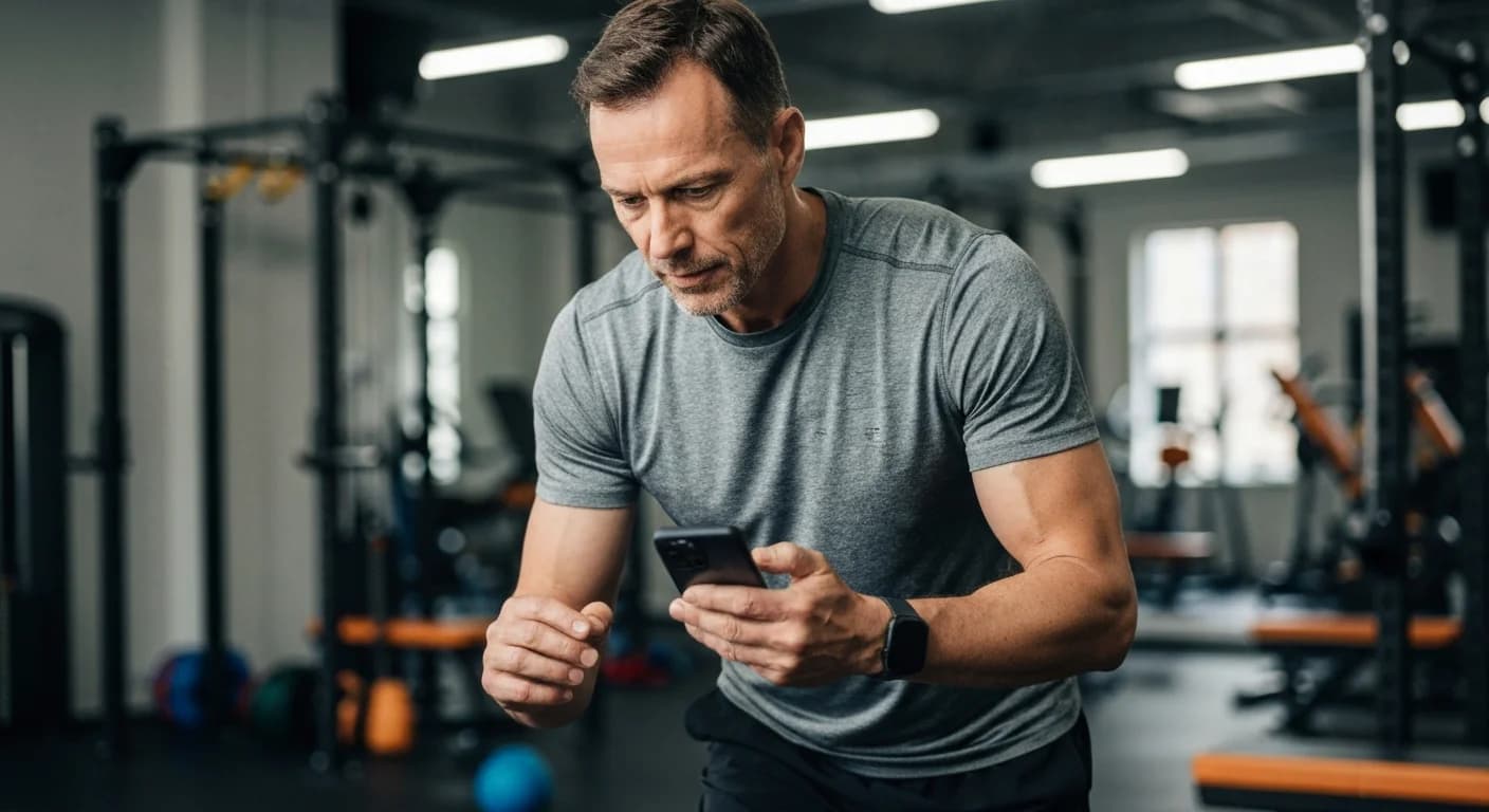 Socio realizando el check-in con código QR en la entrada de un box de CrossFit para acceder a su clase.