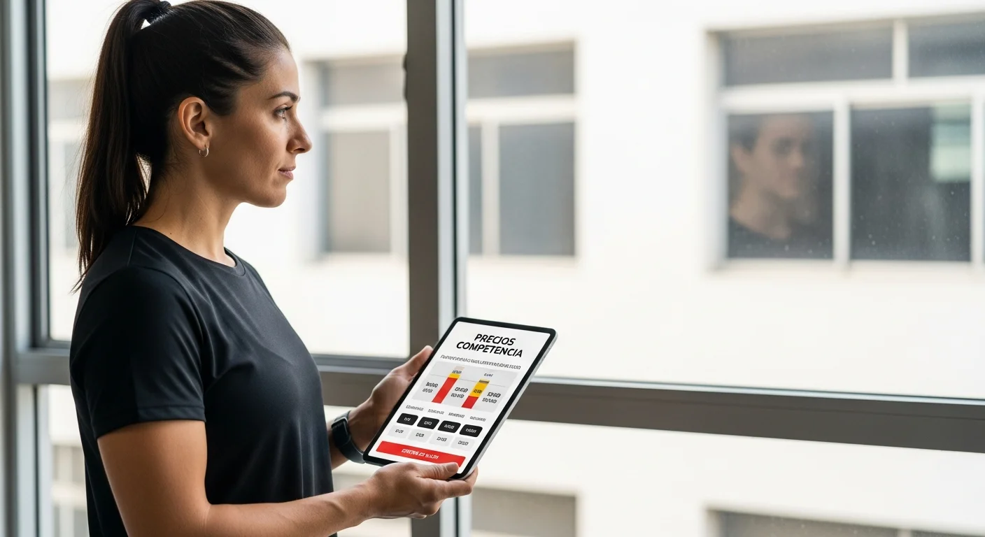 Dueño de gimnasio analizando la oferta y precios de la competencia en Argentina para definir su estrategia.