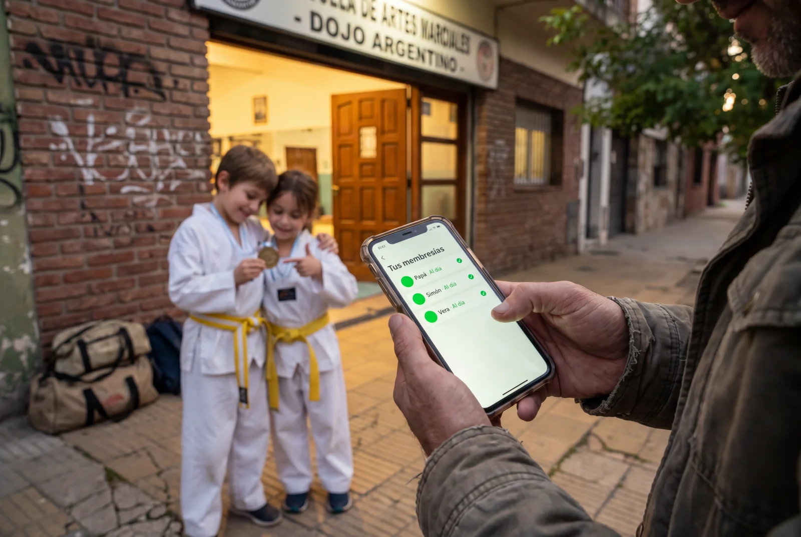 Familia con varios alumnos gestionando sus cuotas desde el celular