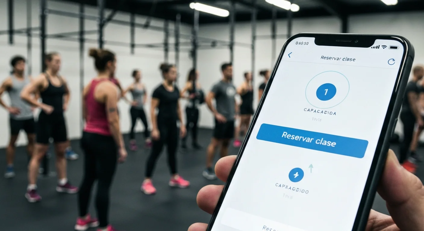 Socio de un box de CrossFit reservando su clase desde el celular para evitar el sobrecupo.