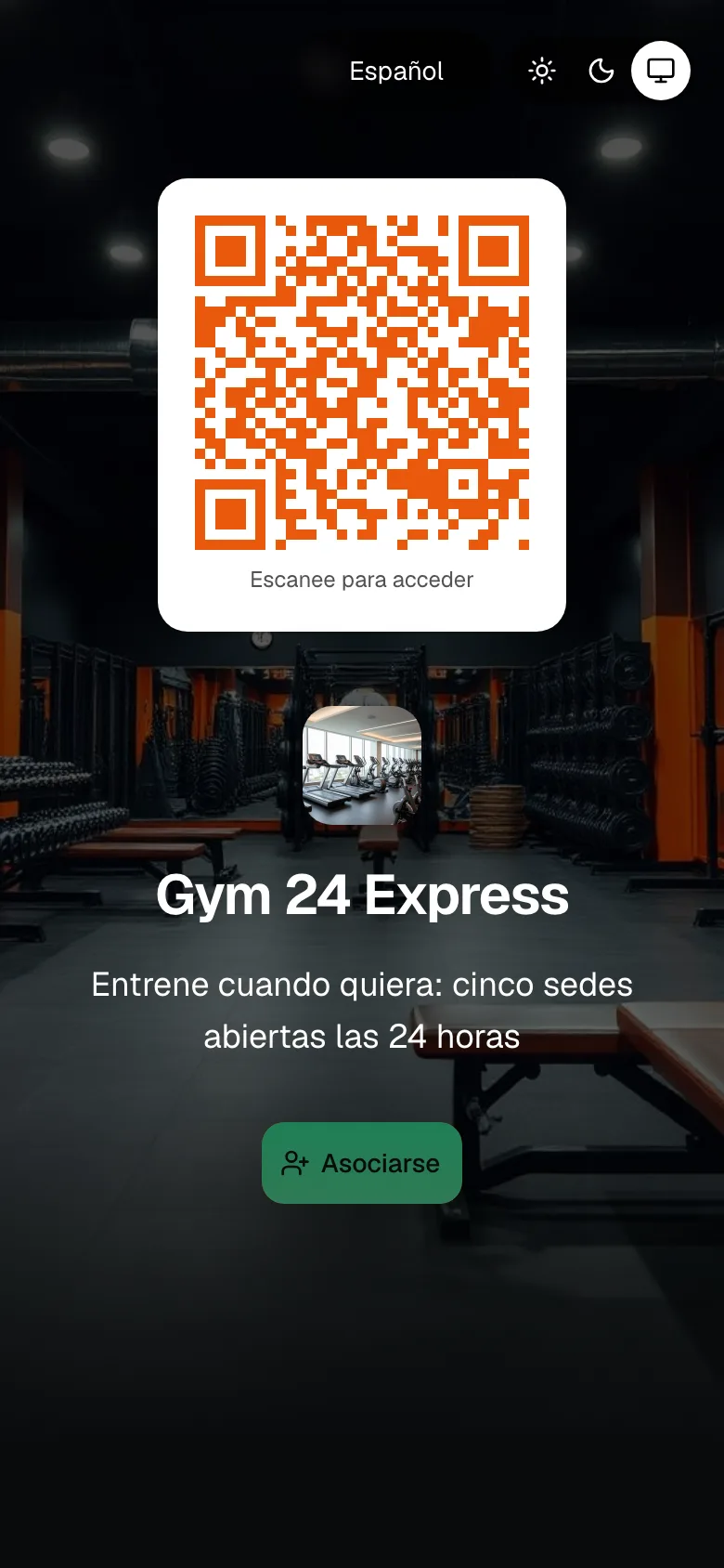 La página pública de un gimnasio en el celular, como la ve quien llega desde Instagram o WhatsApp