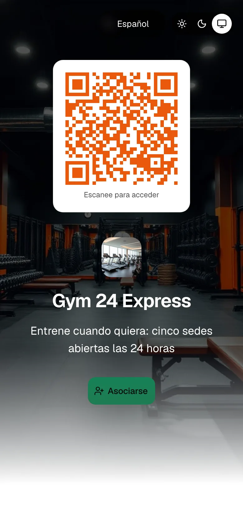 La página pública de un gimnasio en el celular, como la ve quien llega desde Instagram o WhatsApp